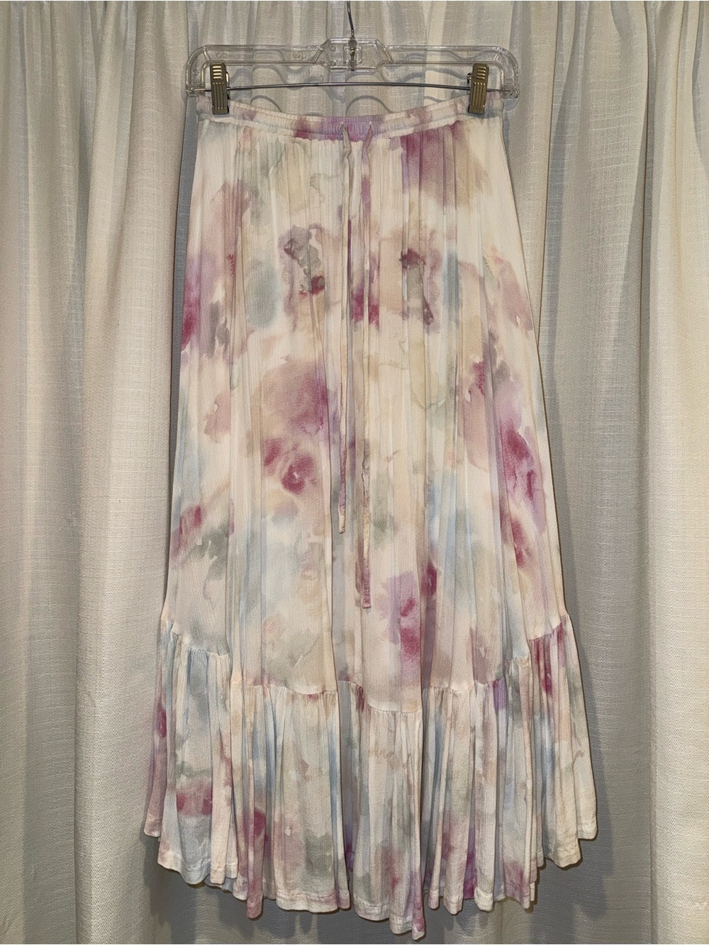 Z Supply Watercolor Pleated Midi Skirt in Blush & Lavender